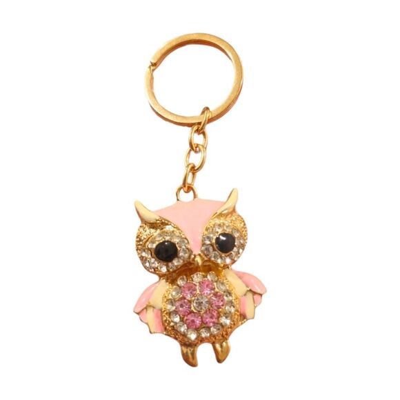 Sparkling Pink & Gold Owl Keychain (NWOT) - Picture 1 of 5